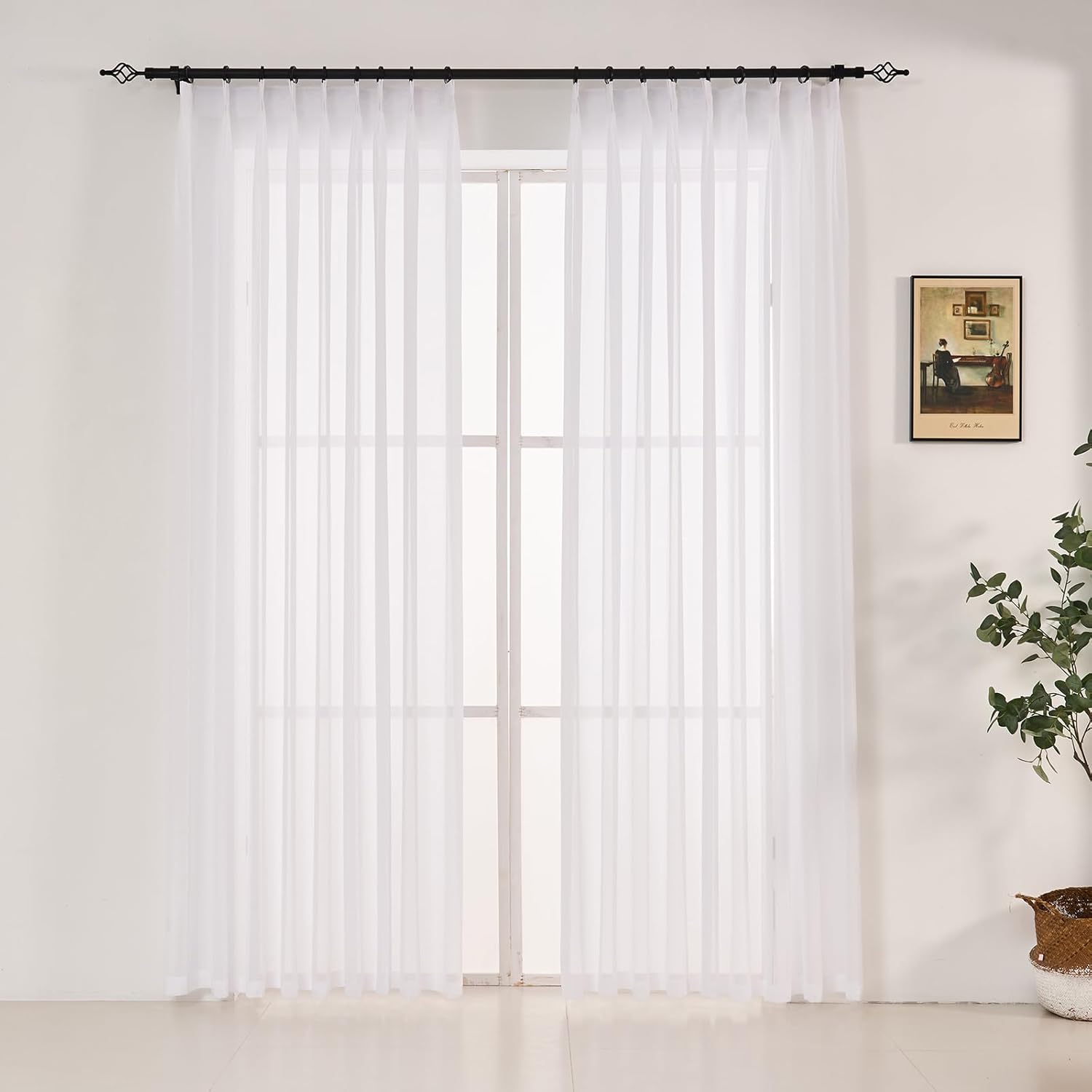 90 Inches Long Pure White Sheer Curtains for Elegant Spaces