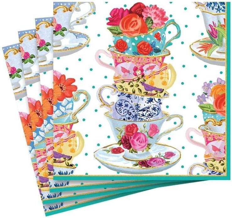Caspari Tea Cups Paper Napkins - 40 Count, Elegant Designs