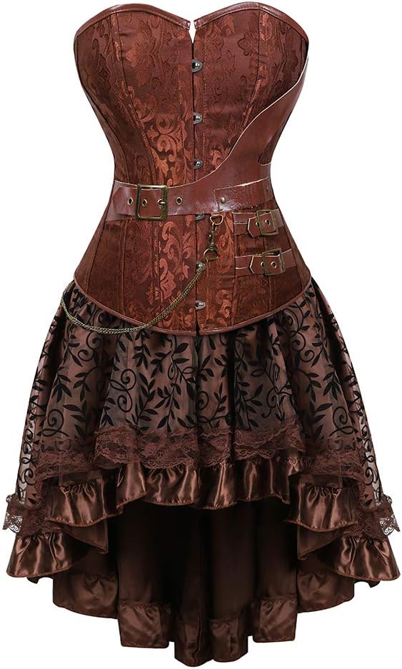 Grebrafan Plus Size Female Faux Leather Corset with Tutu Skirt