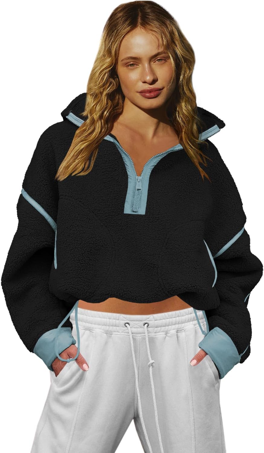 LAMISSCHE Half Zip Sweatshirt Women Oversized Sherpa Jacket
