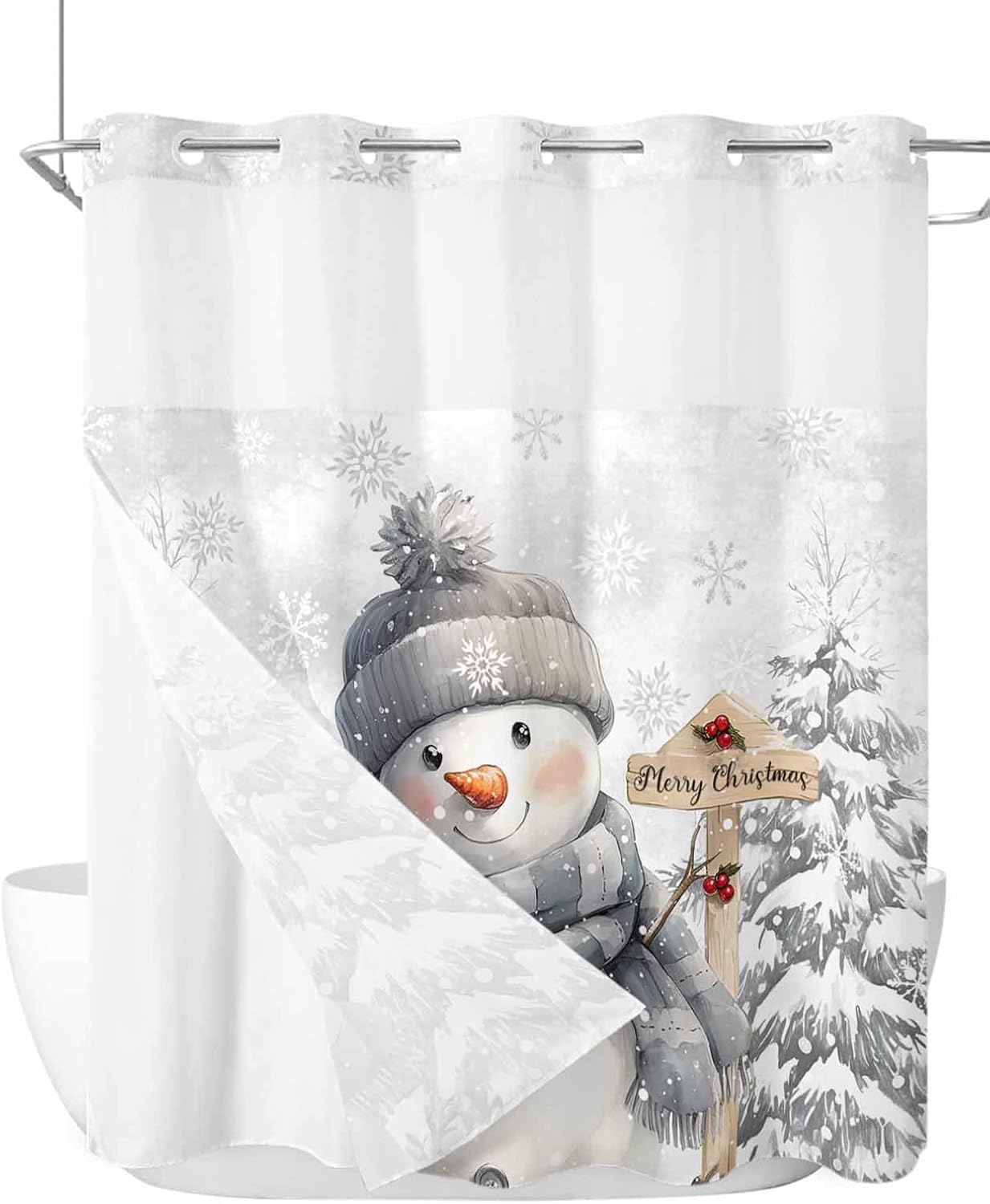 Merry Christmas Snowman Shower Curtain - Waterproof & Festive - 72 x 72