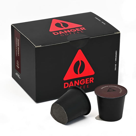 Danger Coffee Dark Roast Pods - Mold Free & Compostable 12 Count