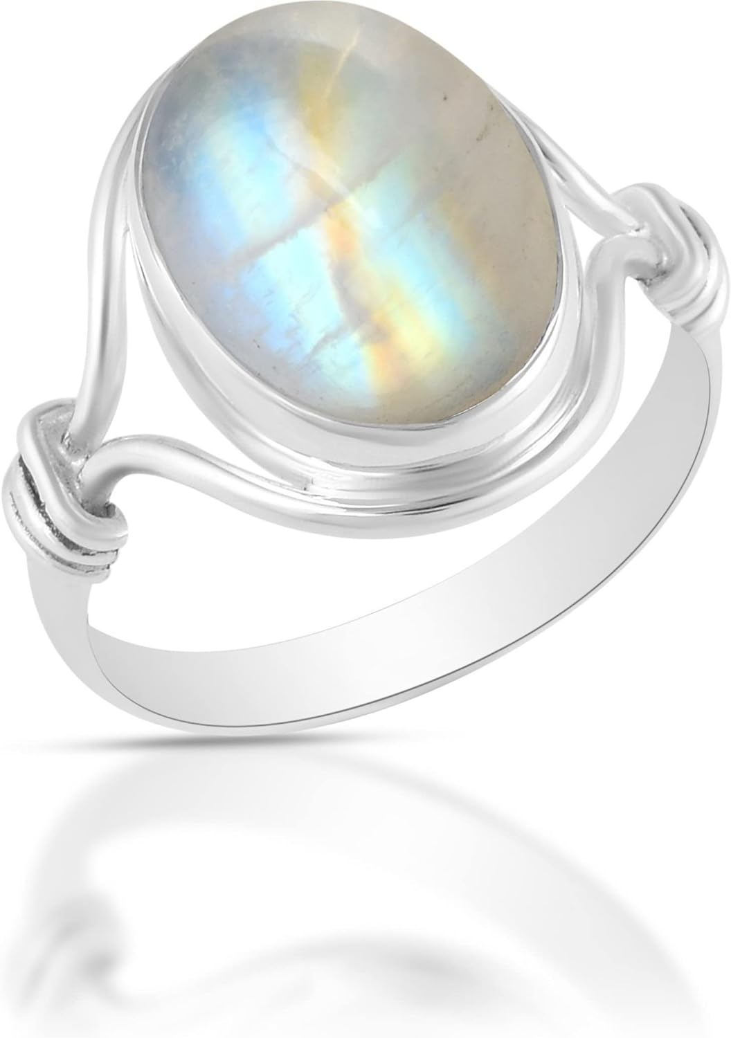 Solid 925 Sterling Silver Ring with Genuine Moonstone Beauty