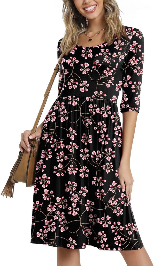 CATHY Women's Casual High Waist Midi Dress with Pockets