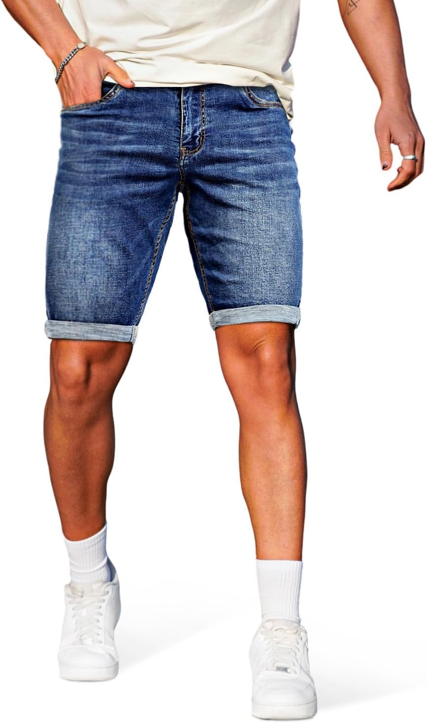 GINGTTO Denim Shorts for Men - Stretchy Skinny Jean Style