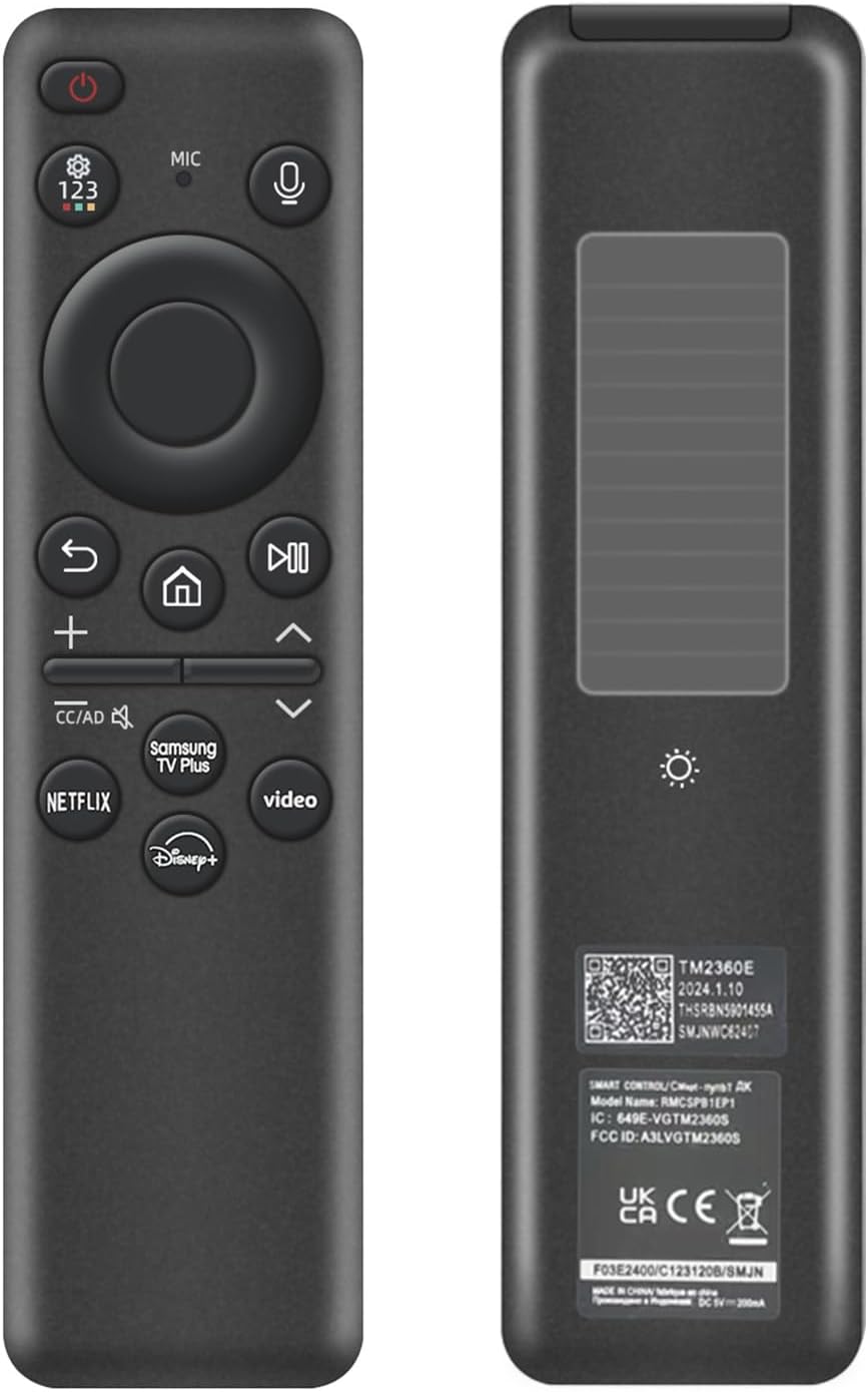 Rechargeable Voice Remote for Samsung Smart TVs with Solar Charging
