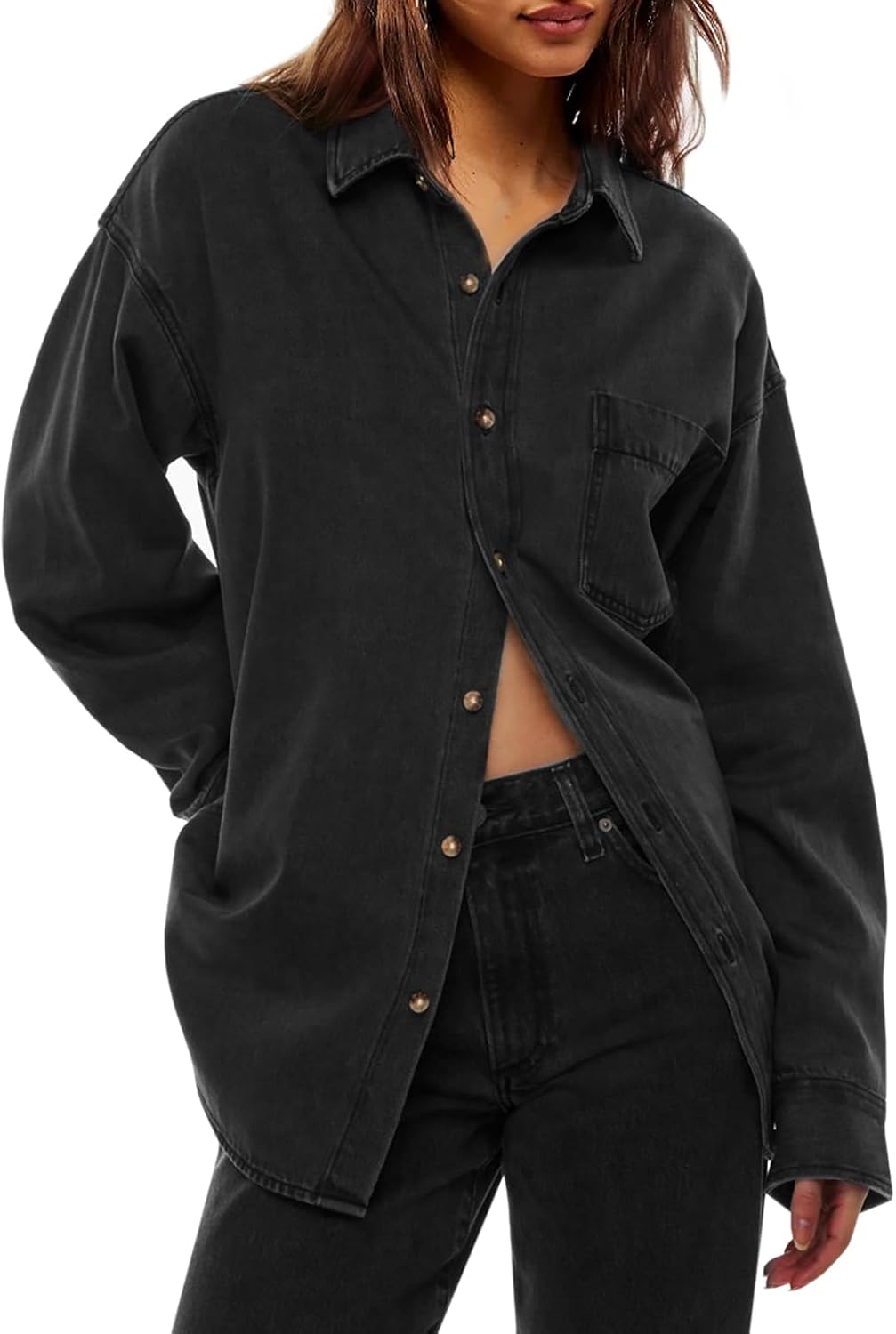 Cicy Bell Womens Oversized Denim Shirt for Trendy Fall Fashion