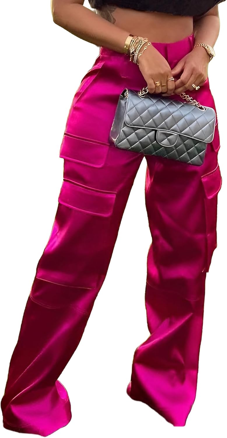 Satin Cargo Pants for Women High Waisted Wide Leg Stylish Look