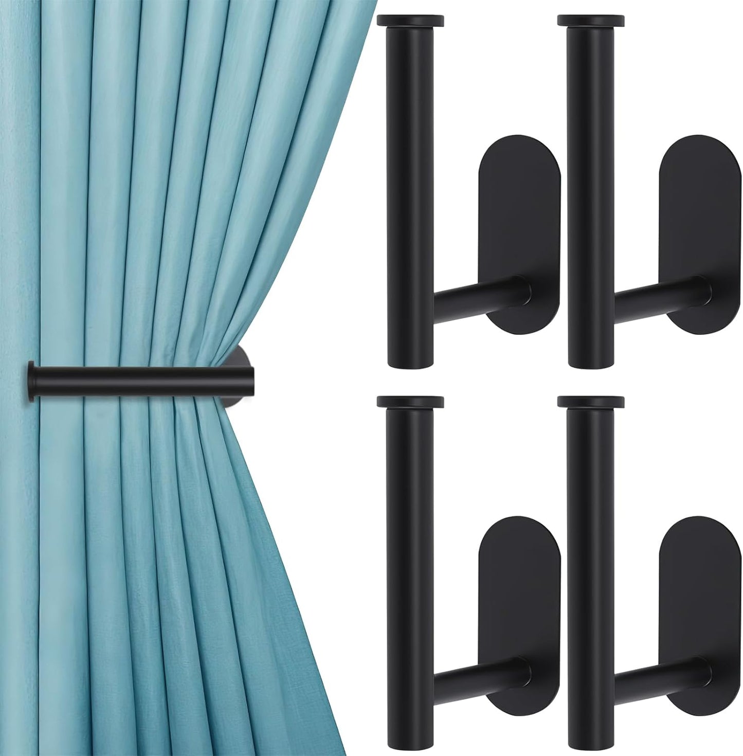 Self-Adhesive Metal Curtain Holdbacks - Set of 4
