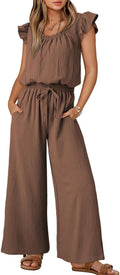 Jumpsuits for Women Ruffle Sleeves Square Neck Rompers - Flattering