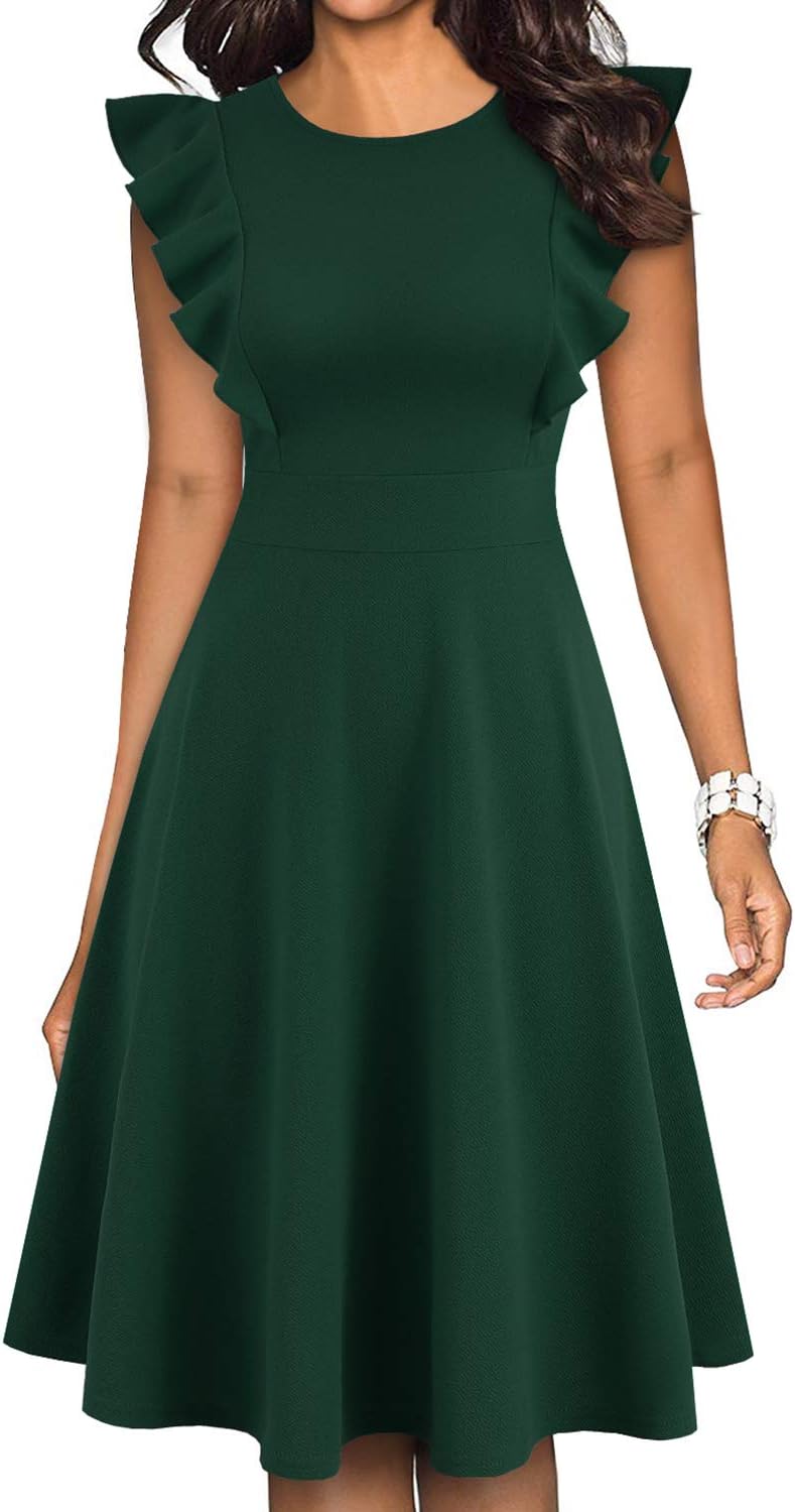 YATHON Women's Vintage Ruffle Floral Flared A Line Swing Dress