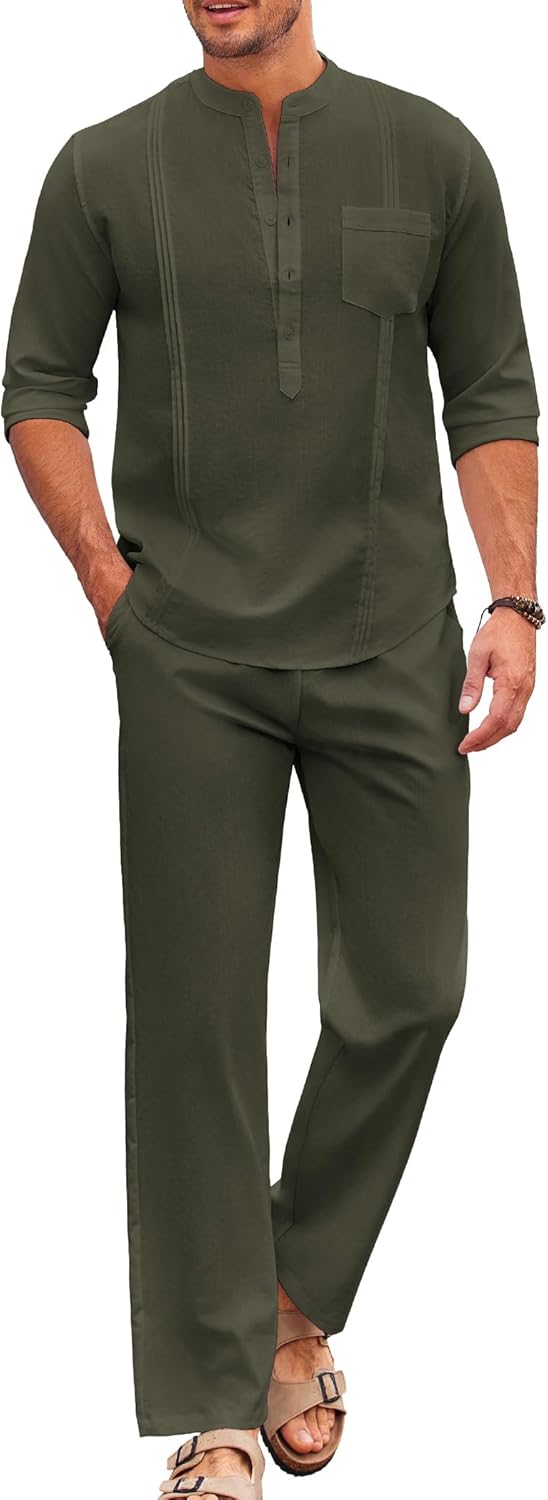 COOFANDY Men's 2 Piece Cotton Sets for Beach Vacation Style