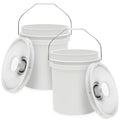 5-Gallon White Bucket Pail with Spout Lid - Heavy Duty 2 Pack