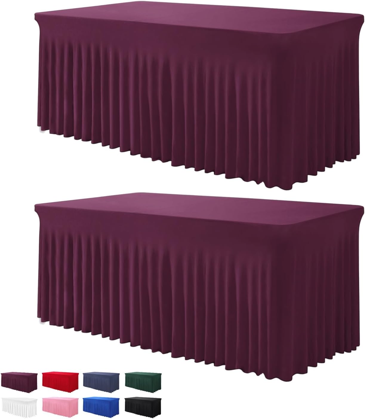 Elegant Burgundy Table Skirts for 6ft Rectangle Tables - 2 Pack