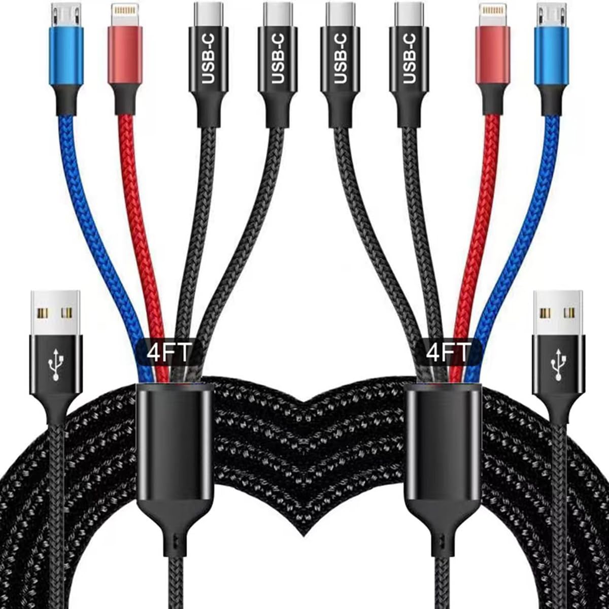4-in-1 Nylon Braided Multi Charger - Universal Compatibility