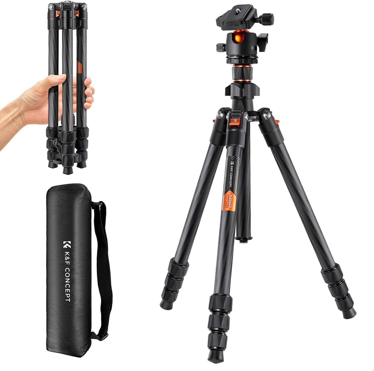 K&F CONCEPT 64in Carbon Fiber Tripod for DSLR Cameras
