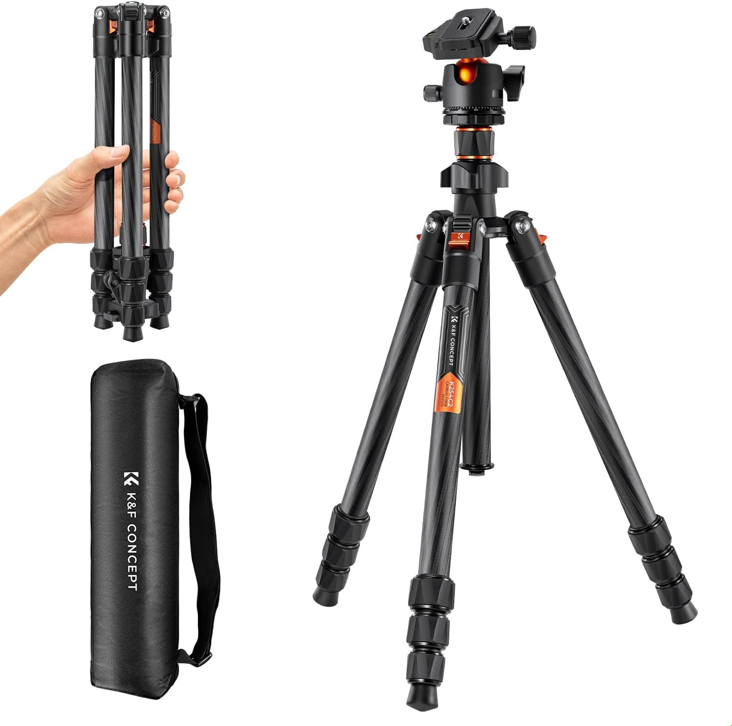 K&F CONCEPT 64in Carbon Fiber Tripod for DSLR Cameras