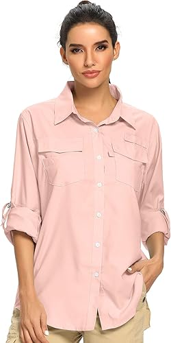 Women's UPF 50 Long Sleeve Safari Shirts for Outdoor Activities