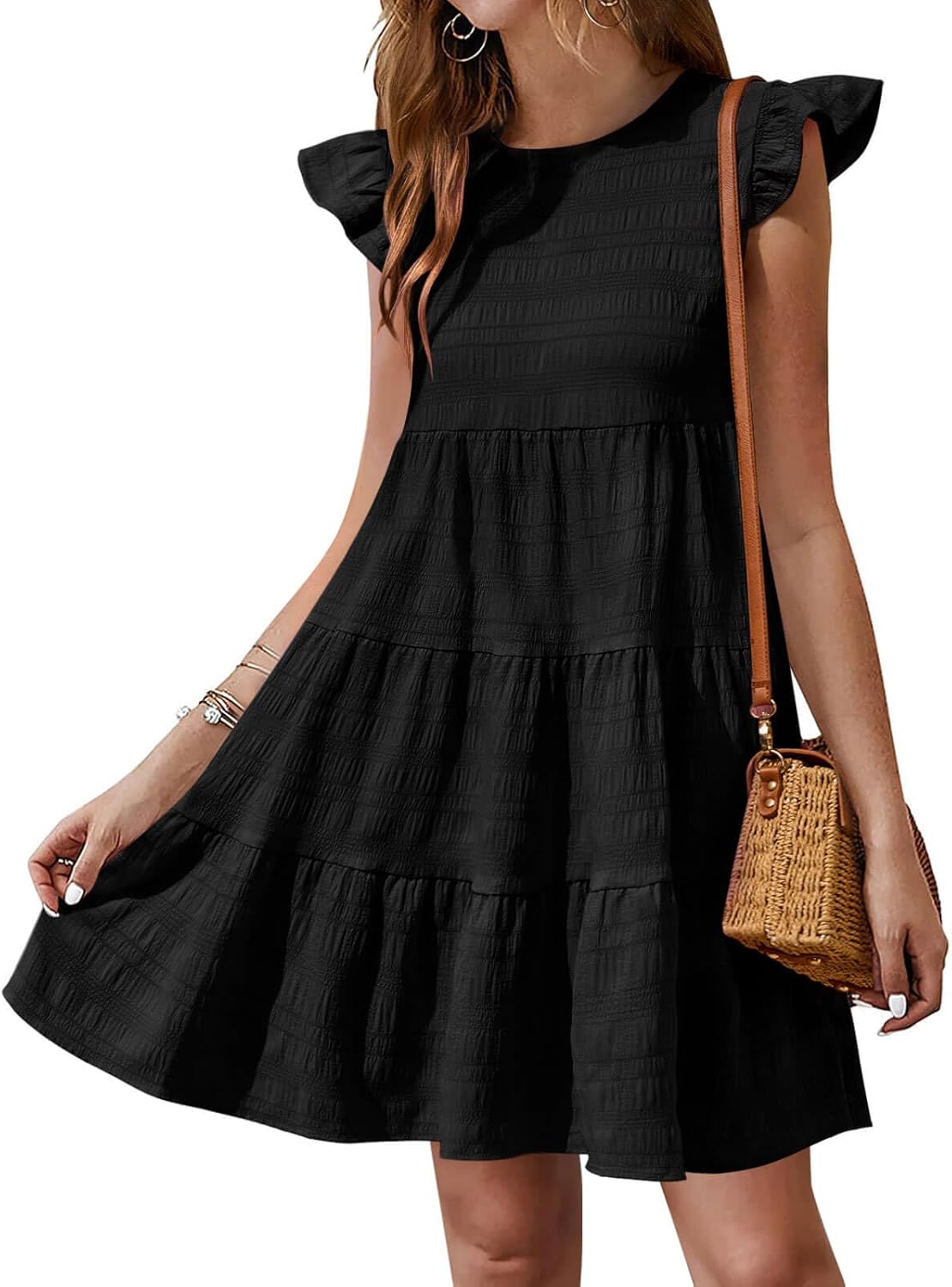 Yousify Summer Dresses for Women 2025 Ruffle Sleeve Mini Dress