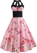 Women 50s Vintage Polka Dot Halter Cocktail Swing Dress - Classic