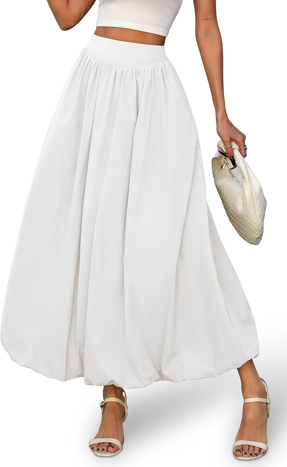 ELLEVEN Women's Bubble Maxi Skirt with Pockets for All Occasions