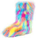 Women's Faux Fur Mid-Calf Snow Boots - Warm Fluffy Flat Shoes