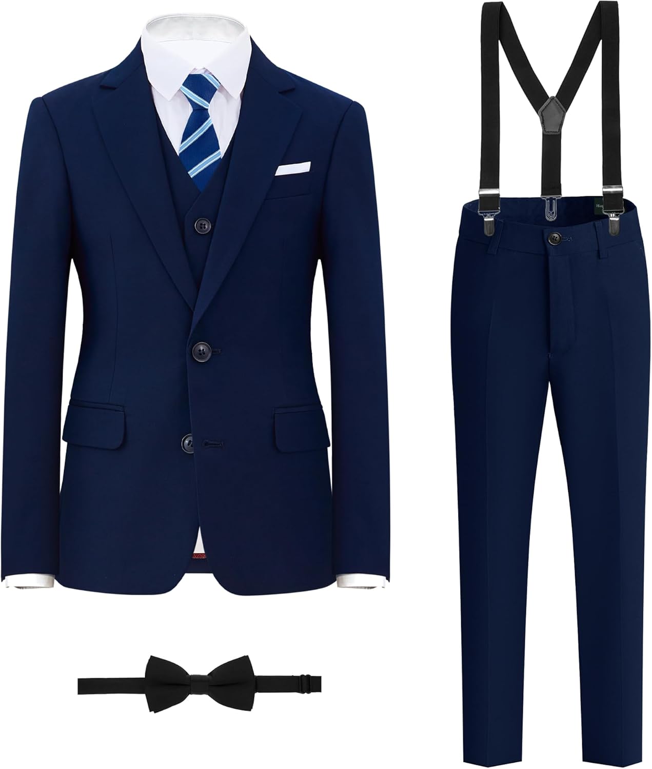 Boys' Formal Suit Set with Suspenders and Adjustable Waist