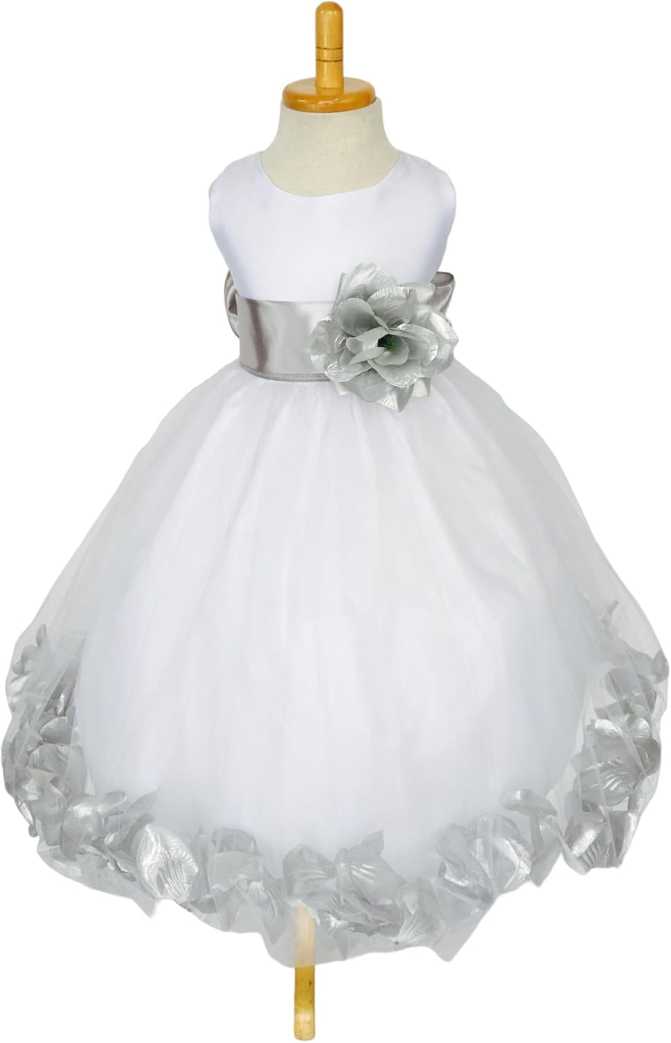 Rose Petal White Tulle Satin Flower Girl Gown for Special Events