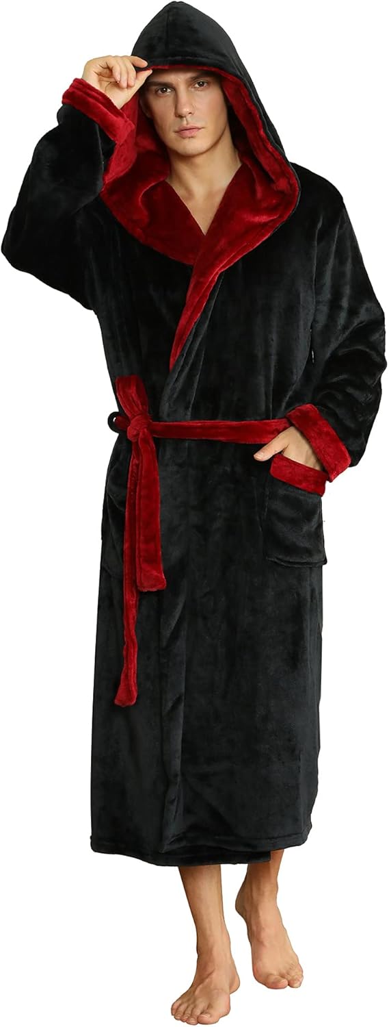 U2SKIIN Mens Hooded Robe - Plush Fleece Bathrobe for Comfort