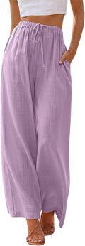 Women's Linen Palazzo Pants Wide Leg Summer Beach Pants - Flowy