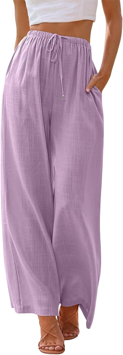 Linen Summer Palazzo Pants for Women - Flowy Wide Leg Style