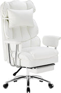 Ergonomic Big Tall White Executive Office Desk Chair - Reclining