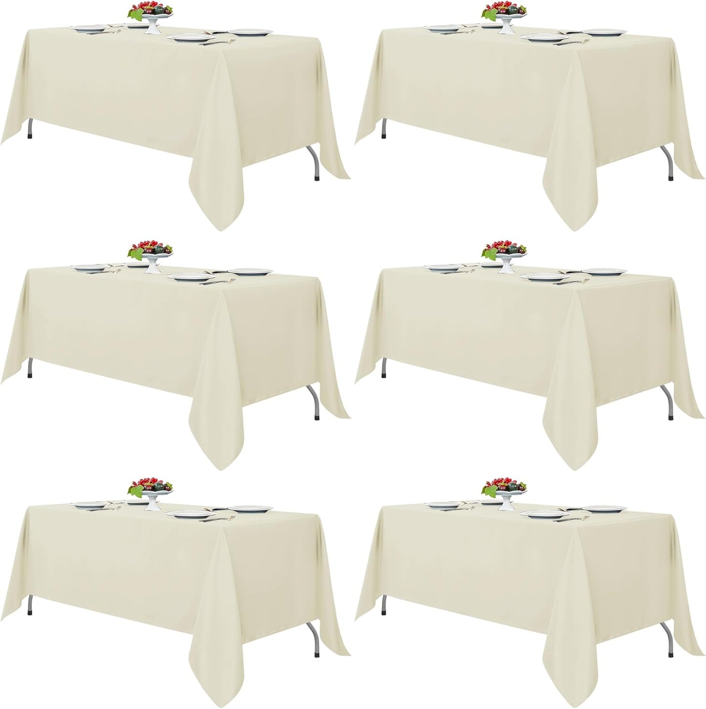 Fitable Ivory Rectangle Tablecloths for 6 Foot Tables - 6 Pack