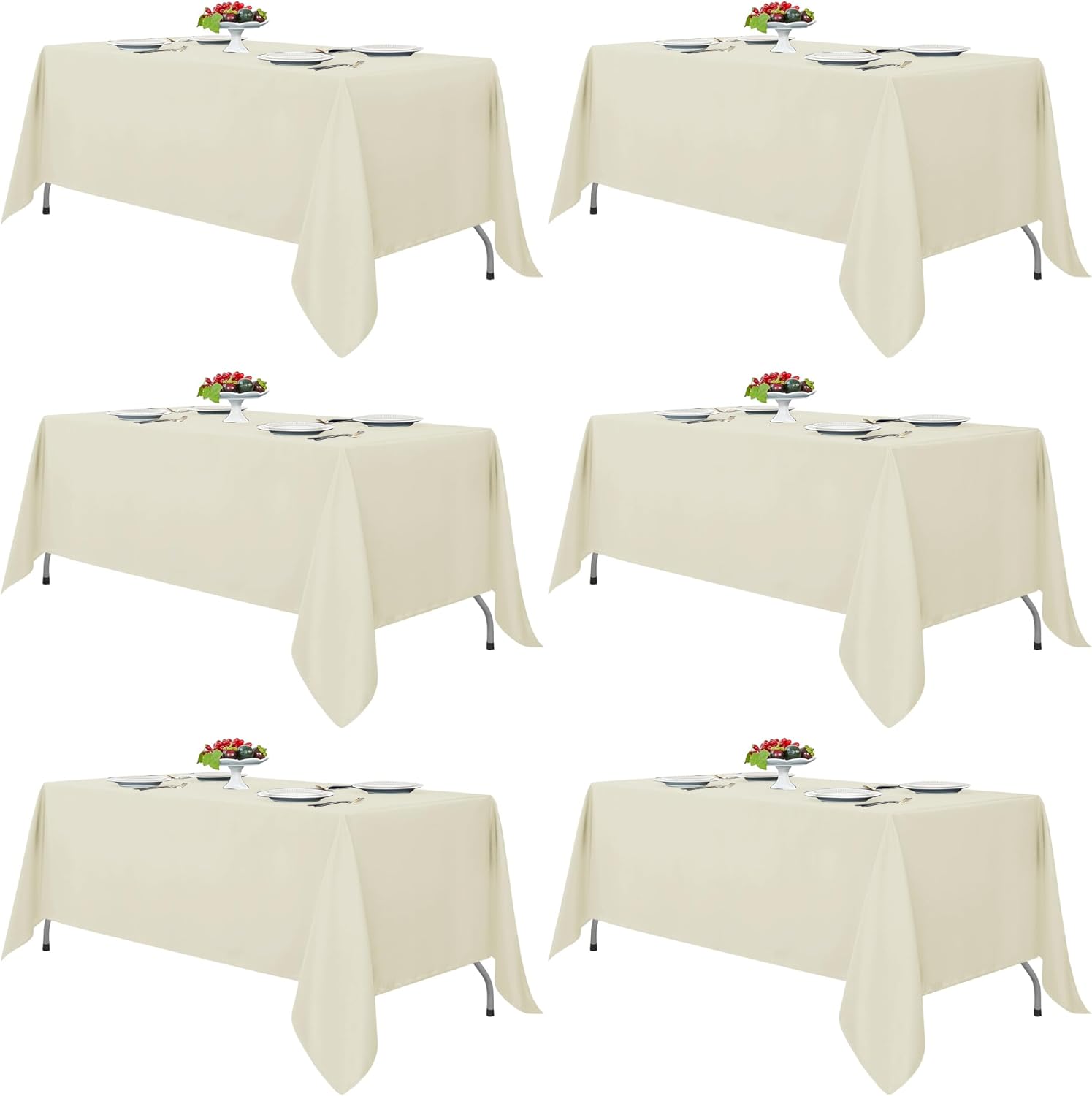 Fitable Ivory Rectangle Tablecloths for 6 Foot Tables - 6 Pack