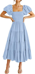 PRETTYGARDEN Womens Casual Summer Midi Dress - Flattering Puff