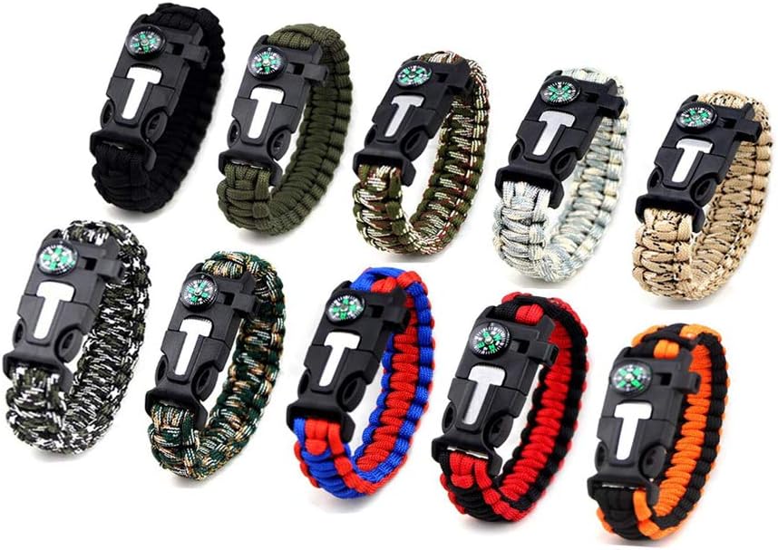 Kissmi Paracord Bracelet 10-Pack: Ultimate Survival Gear Set