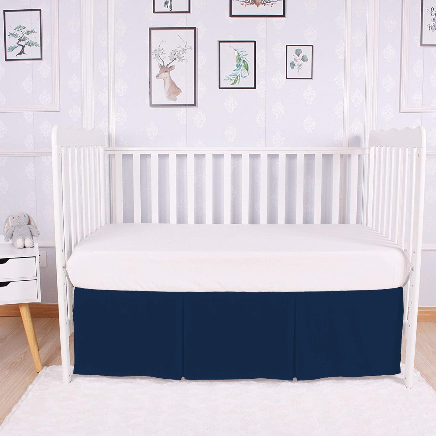 Box Pleated Crib Bed Skirt in Navy Blue for Stylish Nurseries