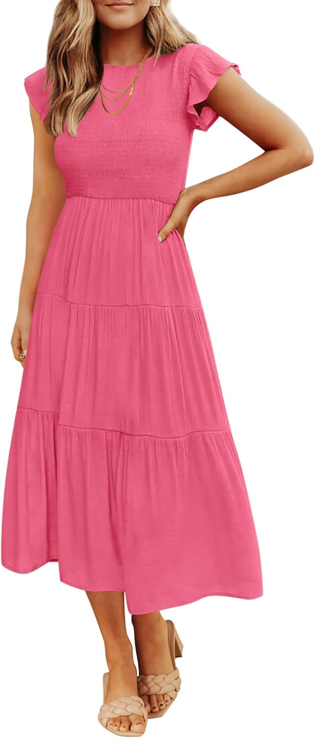 ZESICA Women's Casual Flutter Sleeve Midi Dress for Summer Fun