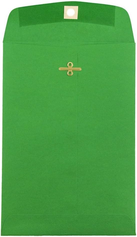 JAM PAPER 6 x 9 Open End Green Envelopes with Clasp Closure