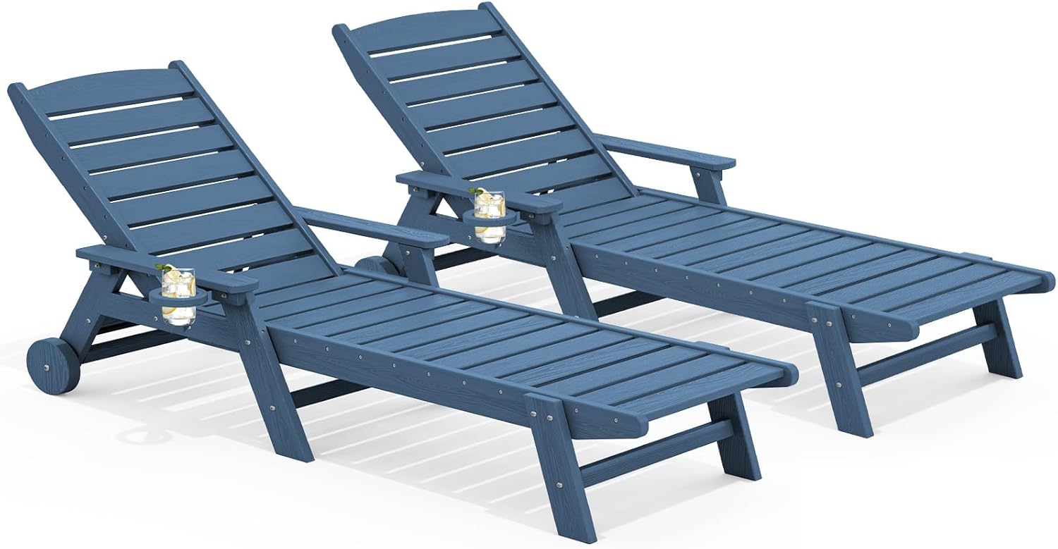 SERWALL Adjustable Patio Chaise Lounge Chair Set for Outdoor Use