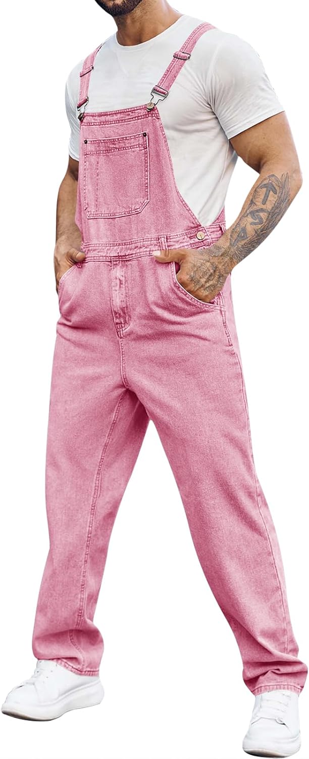 Runcati Men's Denim Bib Overall Jean Romper for Casual Style