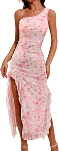 DRESSTELLS One Shoulder Ruched Bodycon Evening Dress - Flattering Fit