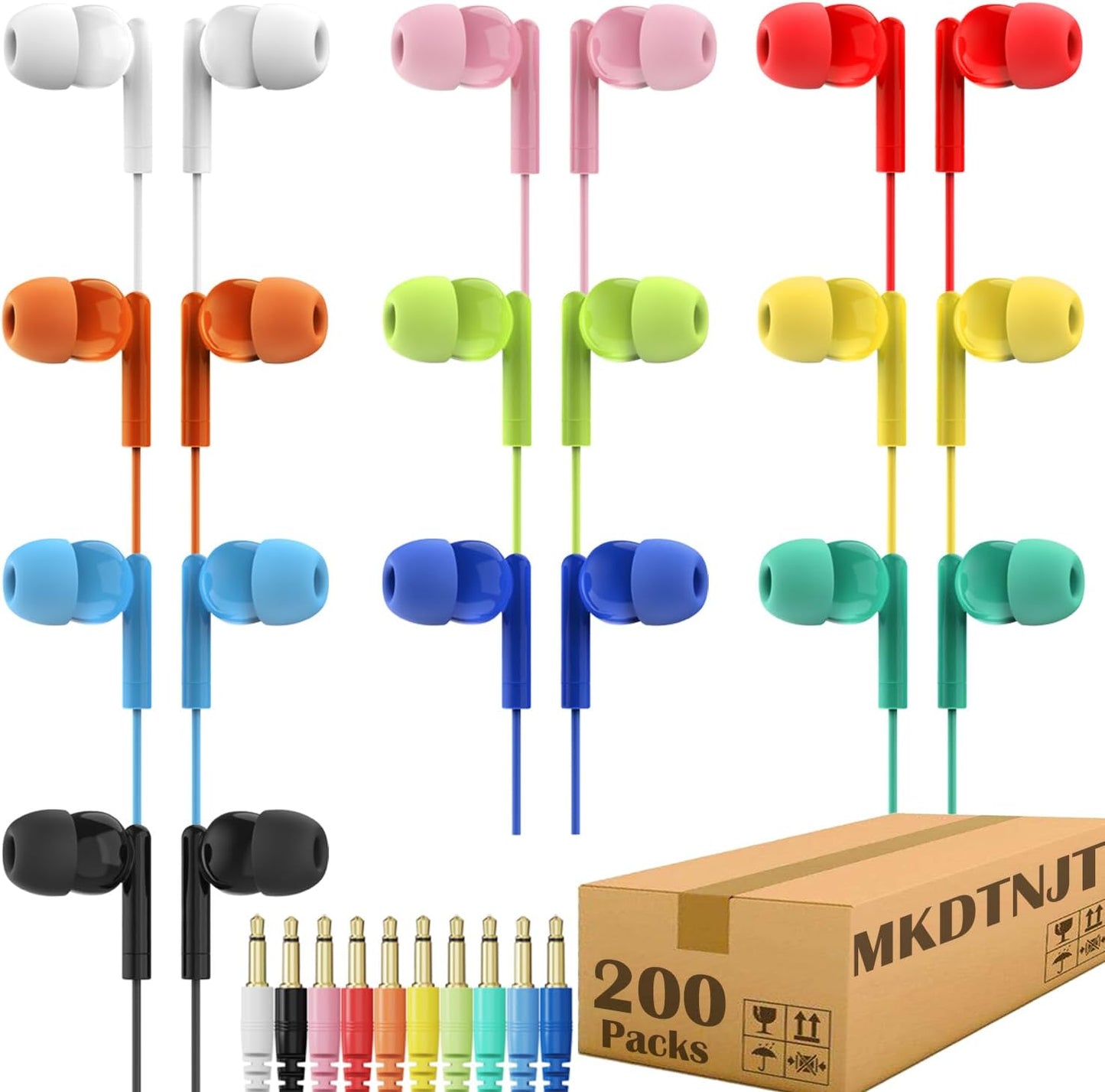 200 Pack Bulk Earbuds for Classroom Use with Clear Sound Quality