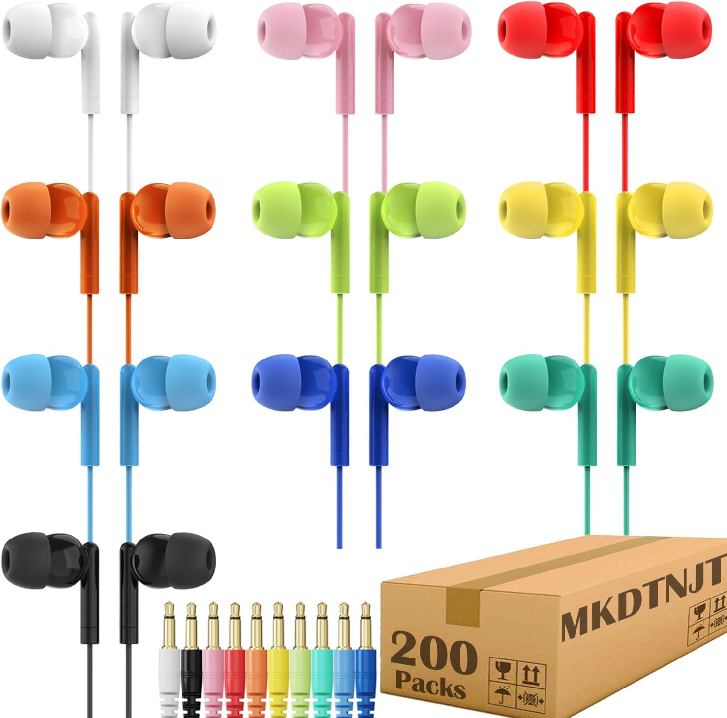 200 Pack Bulk Earbuds for Classroom Use with Clear Sound Quality