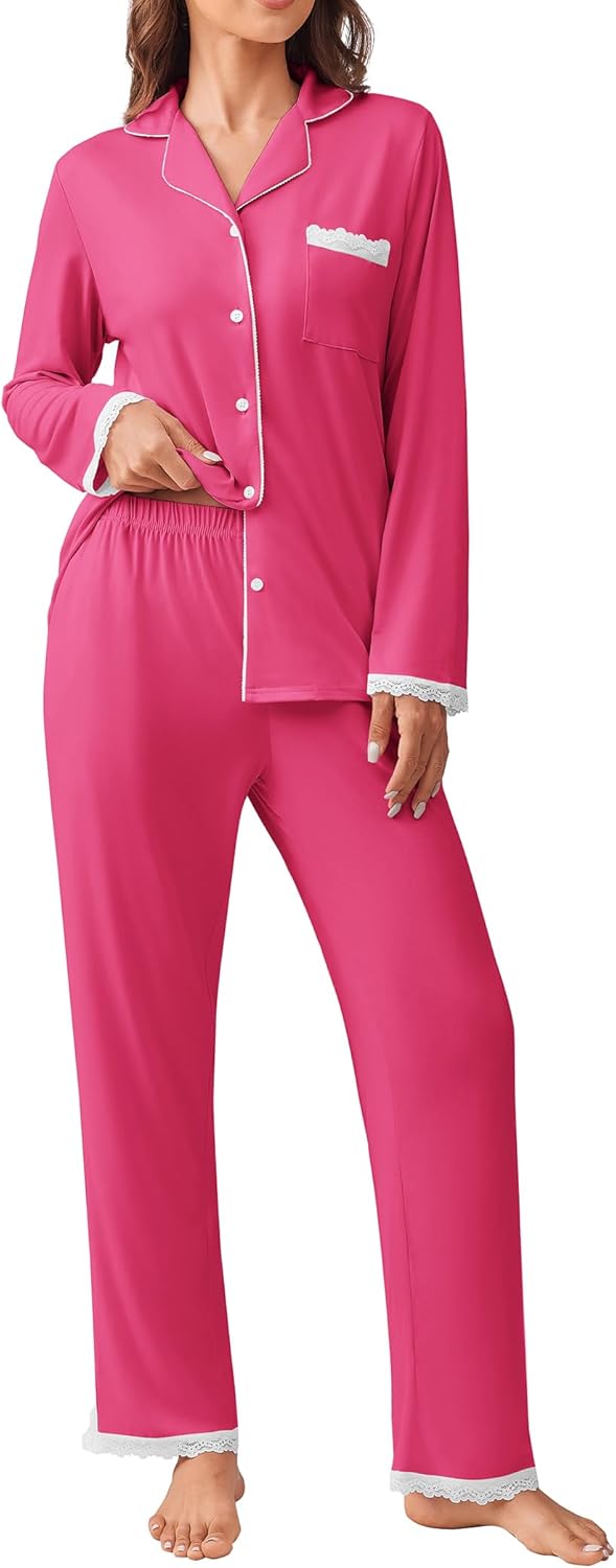 Ekouaer Womens Pajamas Set Long Sleeve Sleepwear for Comfort