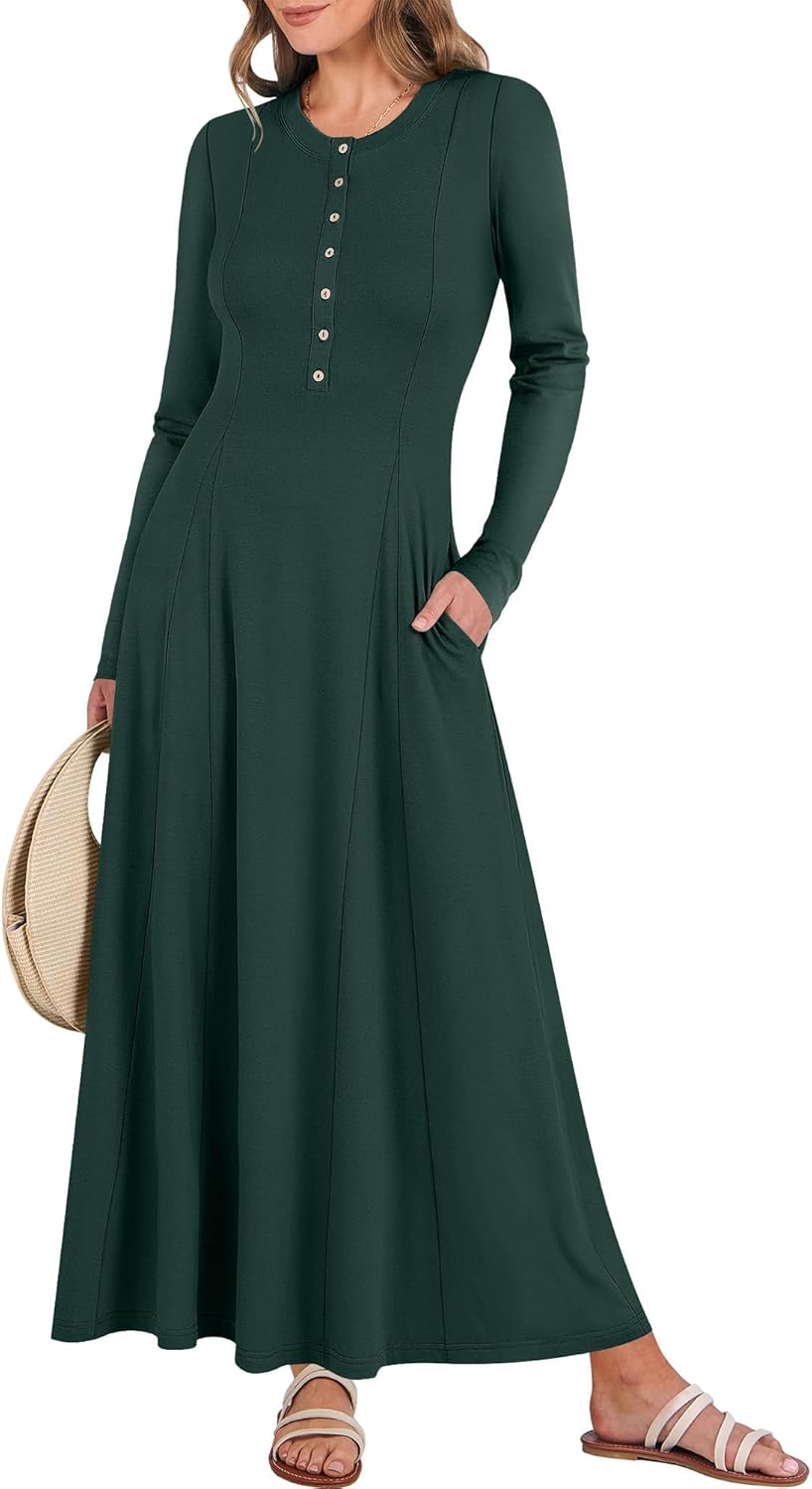 ANRABESS Women's Long Sleeve Maxi Dress for Fall 2025 Style