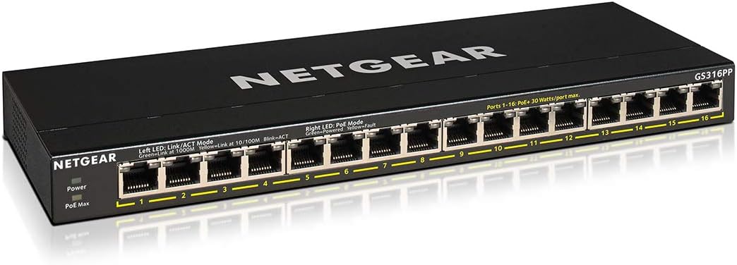 NETGEAR 16-Port PoE+ Gigabit Ethernet Switch for Easy Setup
