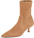 Womens Low Kitten Heel Ankle Boots Pointed Toe - Soft Faux Suede