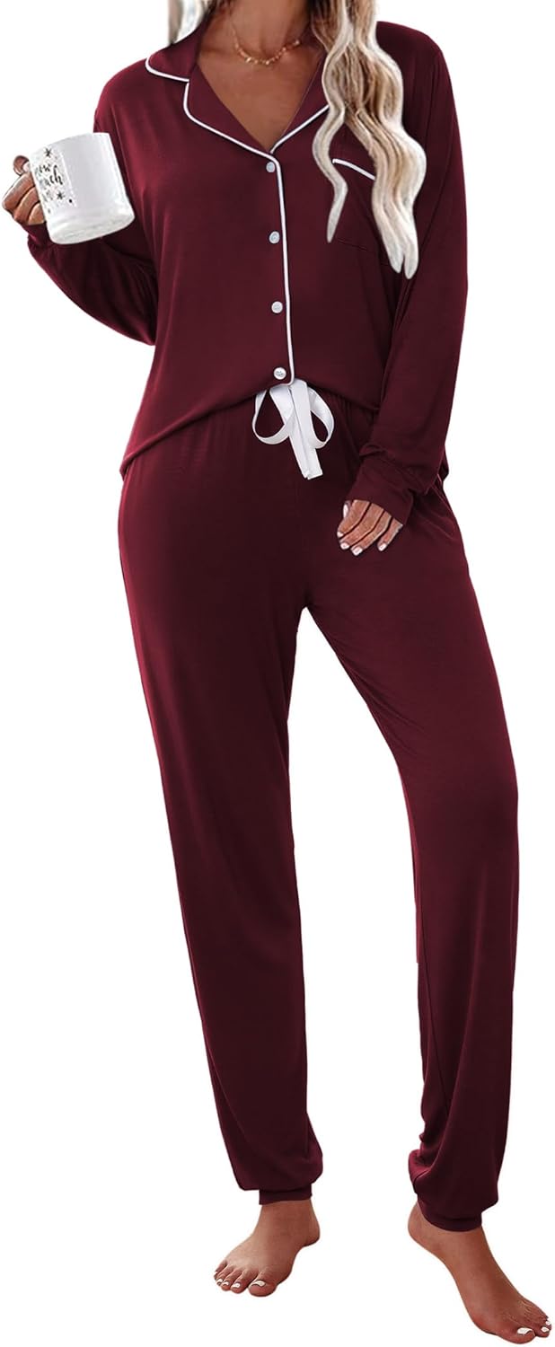 Ekouaer Pajamas Set Long Sleeve Sleepwear for Ultimate Comfort