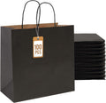 Black Kraft Gift Bags 100 Pack 11x6x11 in - Sturdy Recyclable Gift